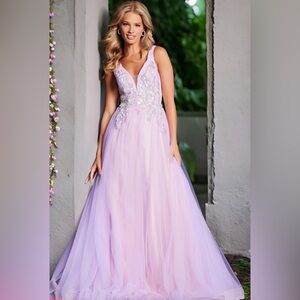 Jovani Lavender and White Gown